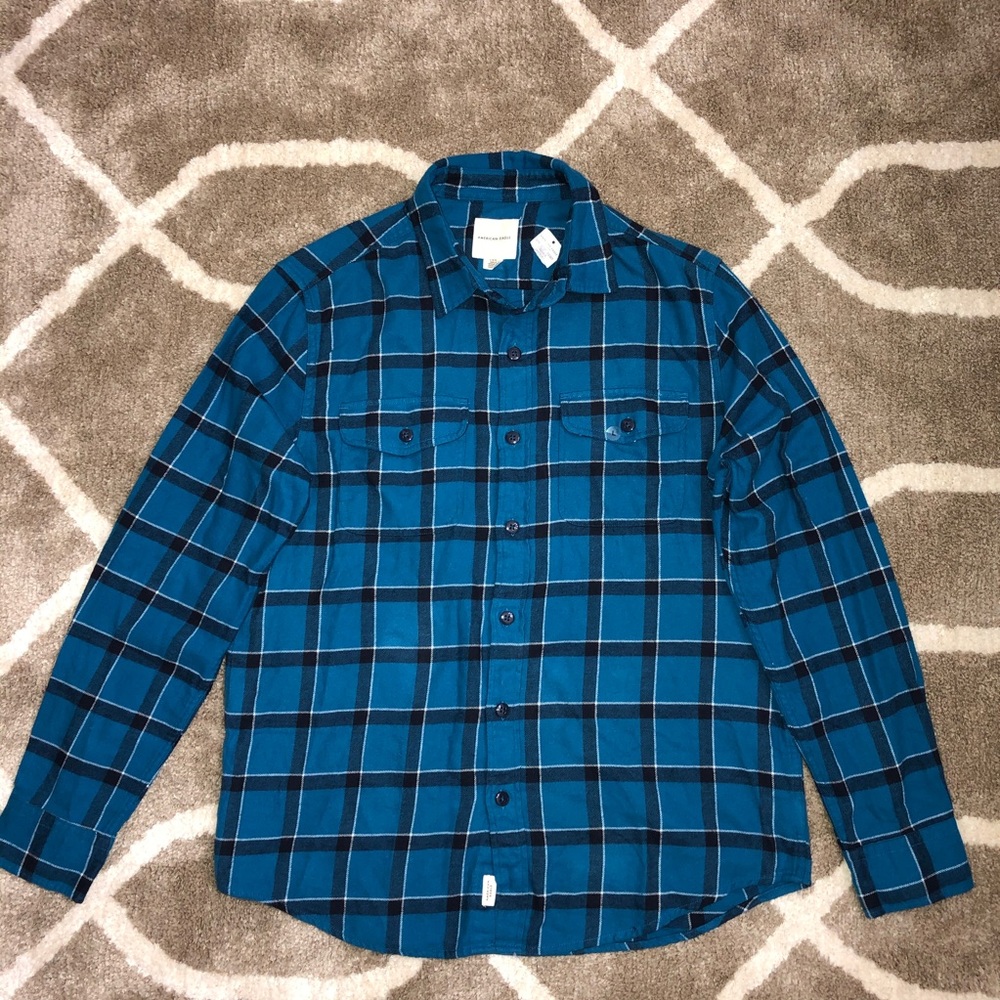 Aéropostale Men Large Blue Black Long Sleeve Plaid